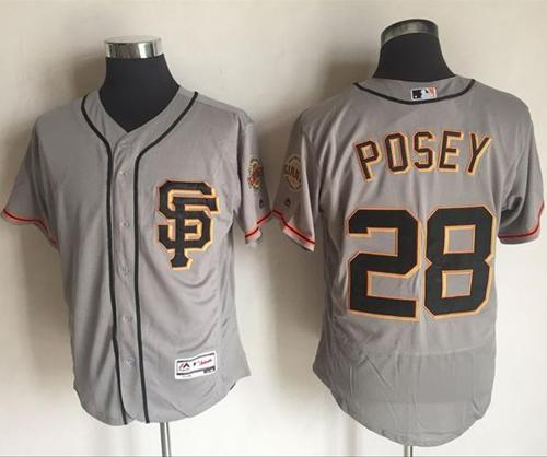 Giants #28 Buster Posey Grey Flexbase Authentic Collection Road 2 Stitched MLB Jersey - Click Image to Close